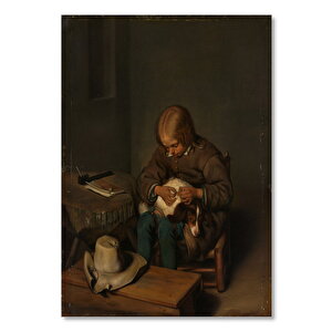 Ahşap Tablo Köpeğinin Bitlerini Ayıklayan Çocuk 50x70 cm