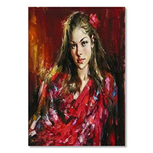 Ahşap Tablo Kırmızı Kıyafetli Çingene Kızı 35x50 cm