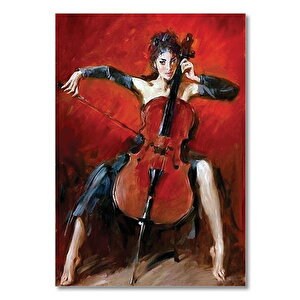 Ahşap Tablo Siyah Elbiseli Çalan Kadın 35x50 cm