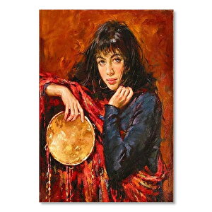 Ahşap Tablo Çingene Kadın Ve Defi 25x35 cm