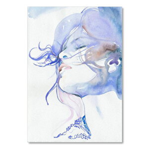 Ahşap Tablo Mavi Renk Hakim Suluboya Kadın Portre 50x70 cm