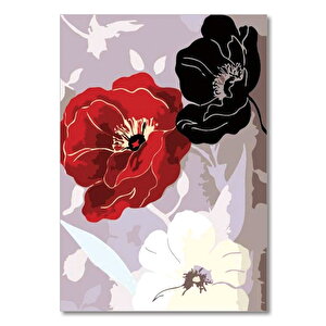 Ahşap Tablo Kırmızı Beyaz Siyah Gelincik Çiçekler Görseli 25x35 cm