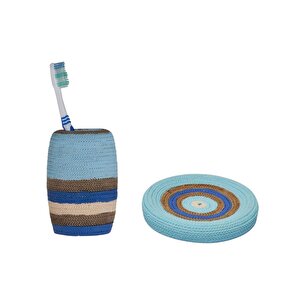 Diş Fırçalık Ve Sabunluk 2 Li Banyo Seti,mavi Örgü