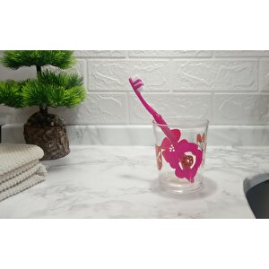 Diş Fırçalık Ve Macun Kabı Kırmızı Papatya Akrilik 8x8x9cm 350ml