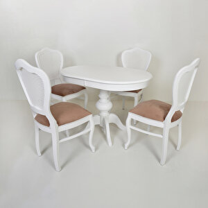 Pera Oval Beyaz Baba Ayak Açılır Mutfak Masa/urla Hasırlı Beyaz Mutfak Sandalye Takımı