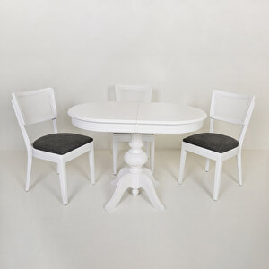 Pera Oval Beyaz Baba Ayak Açılır Mutfak Masası/i̇znik Hasırlı Beyaz Mutfak Sandalye  Takımı