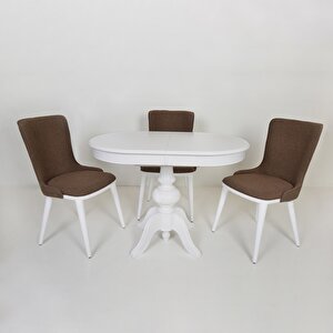 Pera Oval Beyaz Baba Ayak Açılır Mutfak Masası/ Ihlara Beyaz/kahve Mutfak Sandalye Takımı