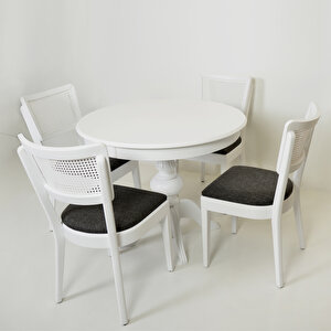 Ezine Yuvarlak Beyaz Baba Ayak Açılır Mutfak Masası/i̇znik Beyaz Hasırlı Mutfak Sandalye Takımı
