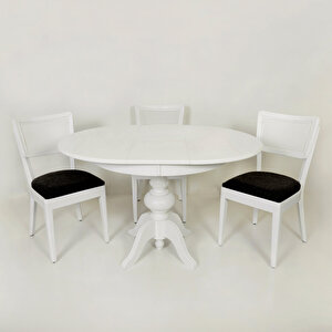 Ezine Yuvarlak Beyaz Baba Ayak Açılır Mutfak Masası/i̇znik Beyaz Hasırlı Mutfak Sandalye Takımı