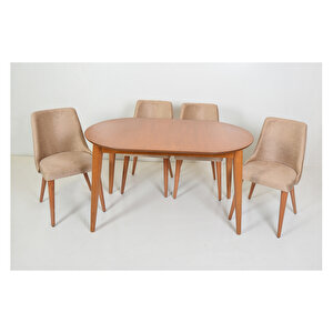 Anitta Oval Sabit Mutfak Masası /göreme Açık Ceviz Sandalye Mutfak Takımı