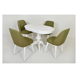 Pera Oval Beyaz Baba Ayak Açılır Mutfak Masa/amanos  Beyaz-yeşil  Mutfak Sandalye Takımı