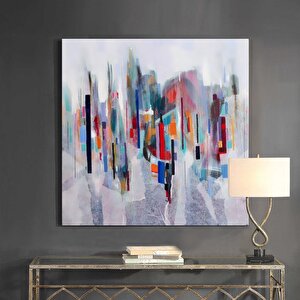 Soyut - Yağlı Boya Dokulu Tablo Çerçeve - Gümüş 120x120 cm