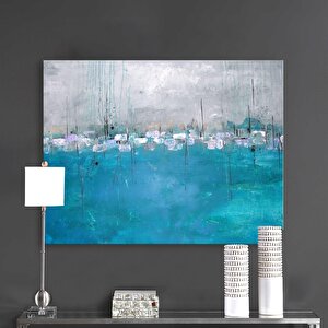 Soyut Mavi - Yağlı Boya Dokulu Tablo Çerçeve - Gümüş 80x80 cm