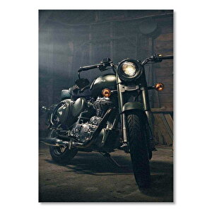 Ahşap Tablo Siyah Modifiye Motosiklet Görseli 50x70 cm