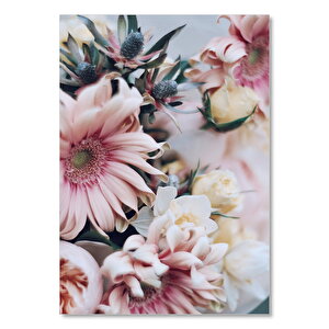 Ahşap Tablo Pembe Karizantem Çiçeği Ve Sarıgül Görseli 50x70 cm