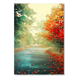 Ahşap Tablo Orman Yolu Sonbahar Sararan Yapraklar 35x50 cm