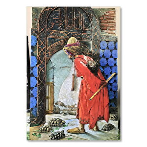 Ahşap Tablo Kaplumbağa Terbiyecisi Osman Hamdi Bey 35x50 cm