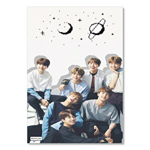 Ahşap Tablo Bts Koreli Gençler Gezegenler Yıldızlar Fonda 25x35 cm