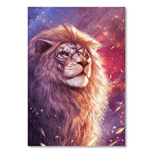 Ahşap Tablo Işıltılı Havalı Aslan Resmi 35x50 cm