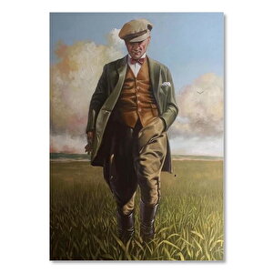 Ahşap Tablo Mustafa Kemal Atatürk Buğday Tarlasında Görsel