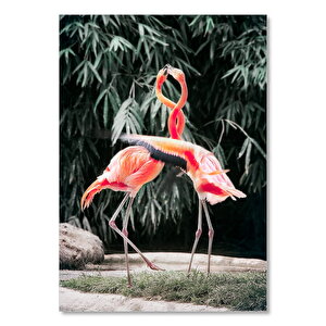 Ahşap Tablo Birbirine Sarılan Pembe Flamingo Kuşu Görseli