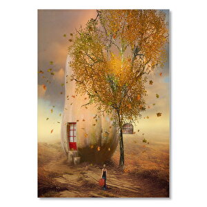 Ahşap Tablo Balkabağı Ev Ağaç Ve Kadın 50x70 cm
