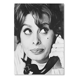 Ahşap Tablo Sophia Loren Telefonda 35x50 cm