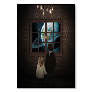 Ahşap Tablo Satürn Halkalı Dünya Manzarası 50x70 cm