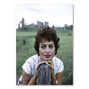 Ahşap Tablo Sophia Loren Arka Planda Tarih 35x50 cm