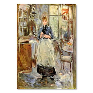 Ahşap Tablo Yemek Odasında Genç Kız Yağlıboya Çizim 50x70 cm
