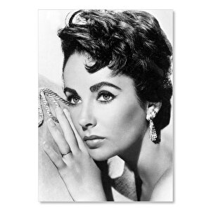 Ahşap Tablo Elizabeth Taylor Küpe Siyah Beyaz Fotoğraf 25x35 cm