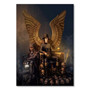 Ahşap Tablo Napoleon Bonaparte Kartal Kanatlı Tahtı Kuru Kafalar 35x50 cm
