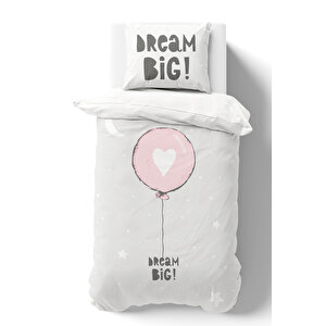 Organik Tek Kişilik Nevresim Takımı - Pure Baby Serisi - Pembe Kalpli Balon