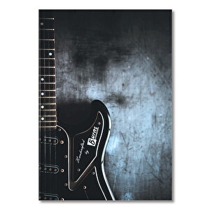 Ahşap Tablo Eski Zeminde Siyah Elektro Gitar Yarım Detay 50x70 cm
