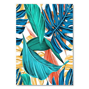 Ahşap Tablo Rengarenk Yapraklar Dijital Çizim 25x35 cm