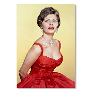 Ahşap Tablo Sophia Loren Kırmızı Elbiseli 35x50 cm