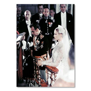 Ahşap Tablo Grace Kelly Ve Prens Rainier Evliliği 35x50 cm