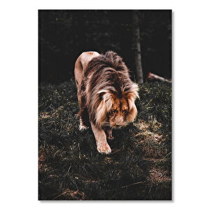 Ahşap Tablo Ormanda Yürüyen Erkek Aslan 25x35 cm