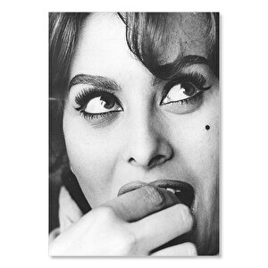Ahşap Tablo Sophia Loren Portre Siyah Beyaz 50x70 cm