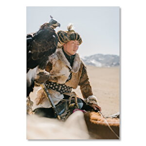 Ahşap Tablo Orta Asyalı Avcı Ve Kartalı 50x70 cm