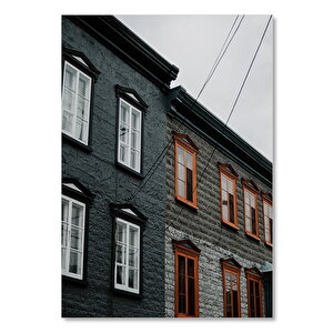 Ahşap Tablo Siyah Ve Turuncu Pencereli Binalar 50x70 cm
