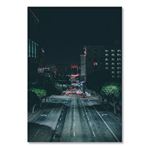 Ahşap Tablo Gece Binalar Ağaçlar Ve Cadde 50x70 cm