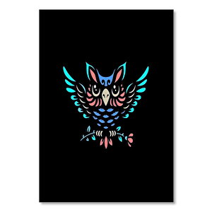 Ahşap Tablo Neon Baykuş Siyah Arkaplan 35x50 cm