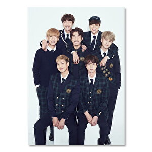 Ahşap Tablo Bts Kore Pop Okul Üniformalı 50x70 cm