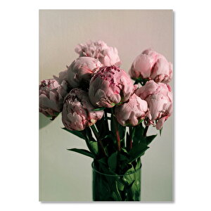 Ahşap Tablo Cam Vazo İçinde Pembe Tomurcuk Çiçekler 25x35 cm