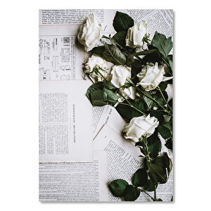 Ahşap Tablo Kitap Sayfaları Ve Beyaz Güller 25x35 cm