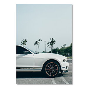 Ahşap Tablo Beyaz Ford Mustang Sağ Ön Detay
