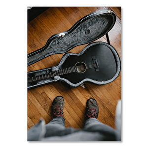 Ahşap Tablo Açık Siyah Gitar Kutusu Ve Ayakkabılar 35x50 cm