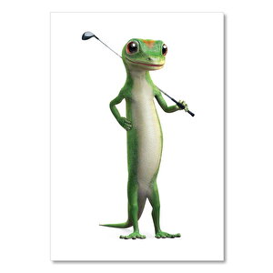 Ahşap Tablo Golf Oyuncusu Sevimli Geko 50x70 cm
