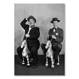 Ahşap Tablo Arthur Stanley Jefferson Ve Oliver Hardy Atlarda 50x70 cm